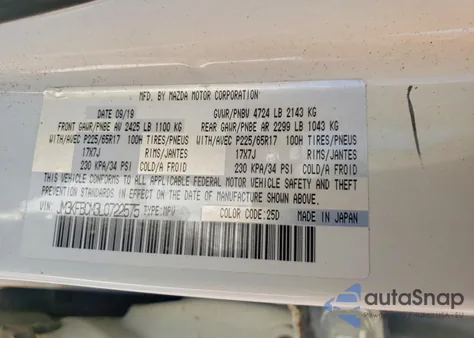 2020 Mazda Cx-5 Touring z USA, uszkodzony, nr VIN JM3KFBCM3L0722575